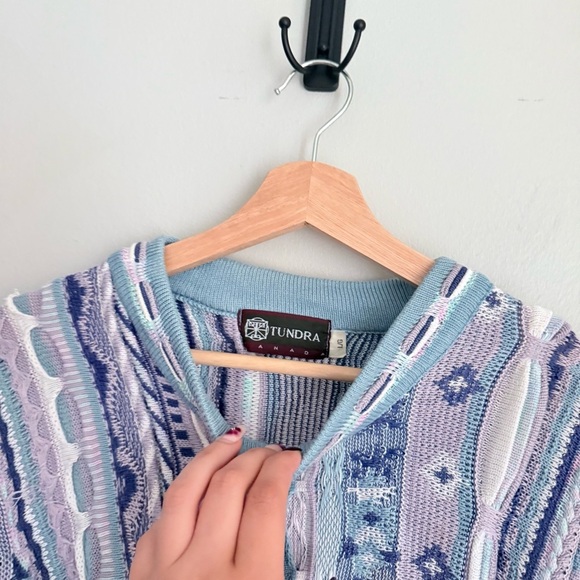 Vtg 90s Tundra 3D knit sweater blue purple size large - Picture 2 of 5